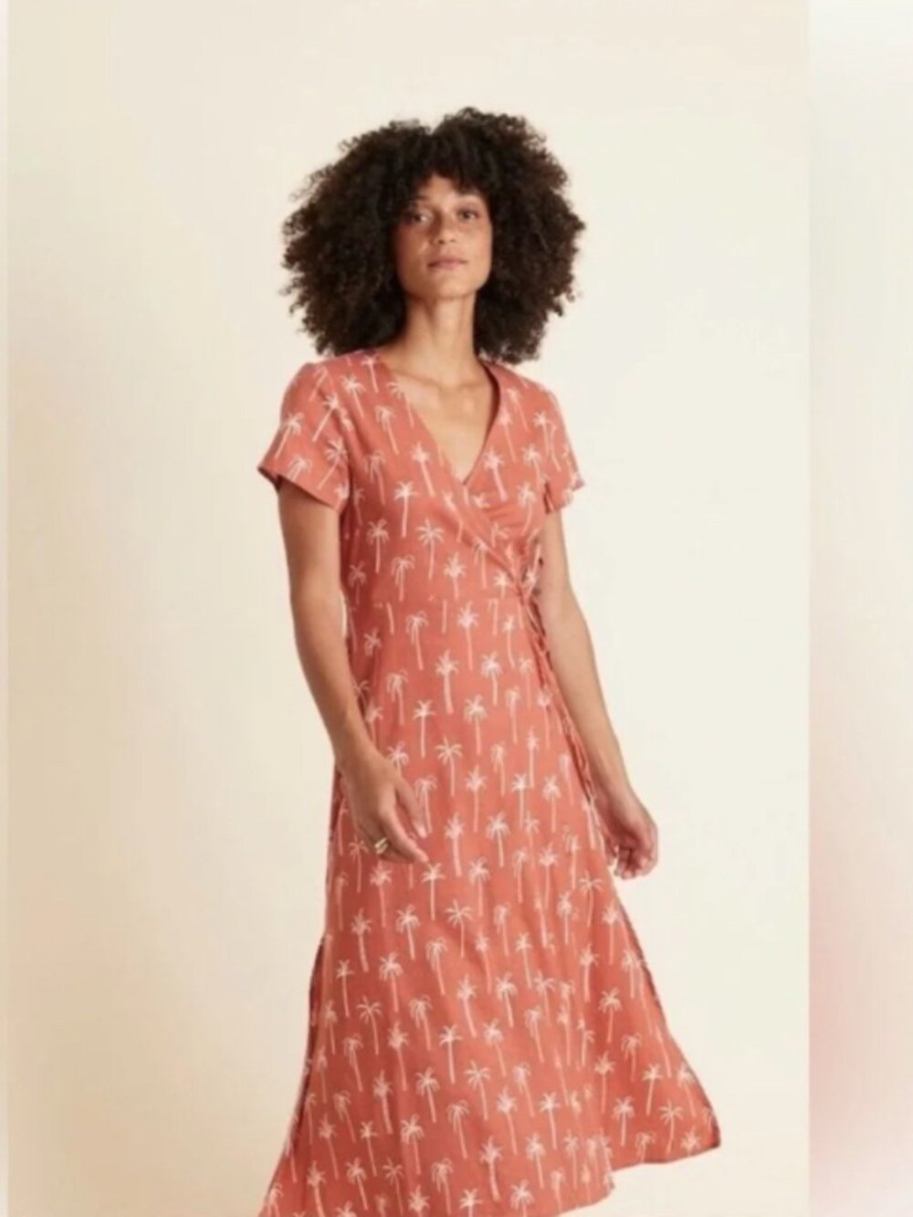 Marine Layer Orange Palm Print Emlyn Midi Wrap Dress Coastal Resort XS